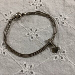 Pandora Silver Multi-Strand Heart Charm Bracelet - Silver